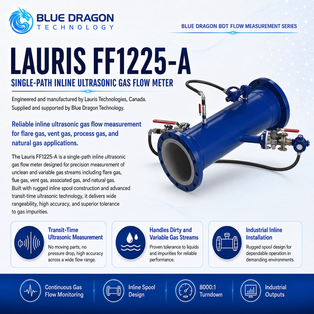 Blue Dragon Lauris FF1225-A Single-Path Inline Ultrasonic Gas Flow Meter inline ultrasonic flow meter · lauris