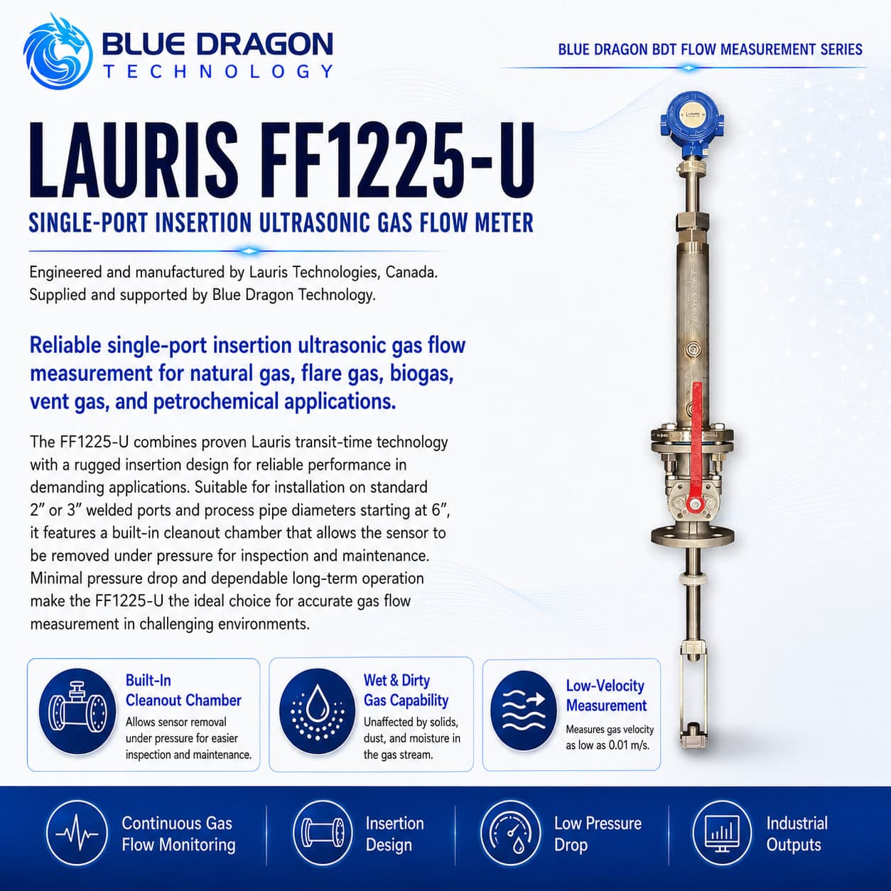 Blue Dragon Lauris FF1225-U Single-Port Insertion Ultrasonic Gas Flow Meter insertion ultrasonic flow meter · lauris
