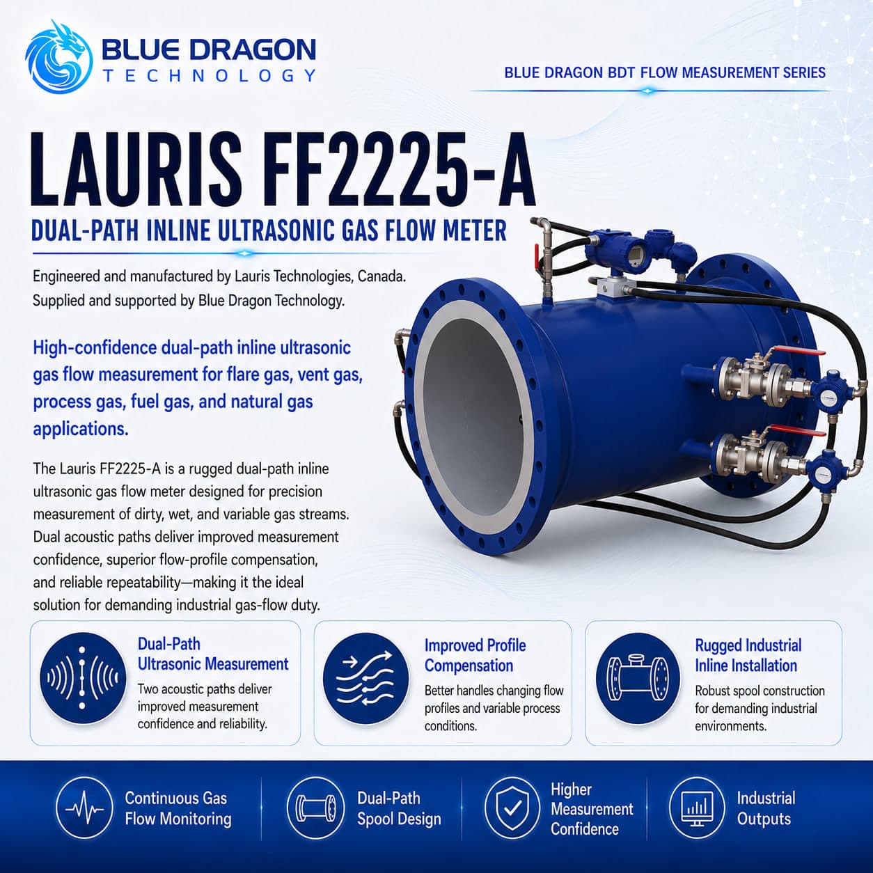 Blue Dragon Lauris FF2225-A Dual-Path Inline Ultrasonic Gas Flow Meter inline ultrasonic flow meter · lauris