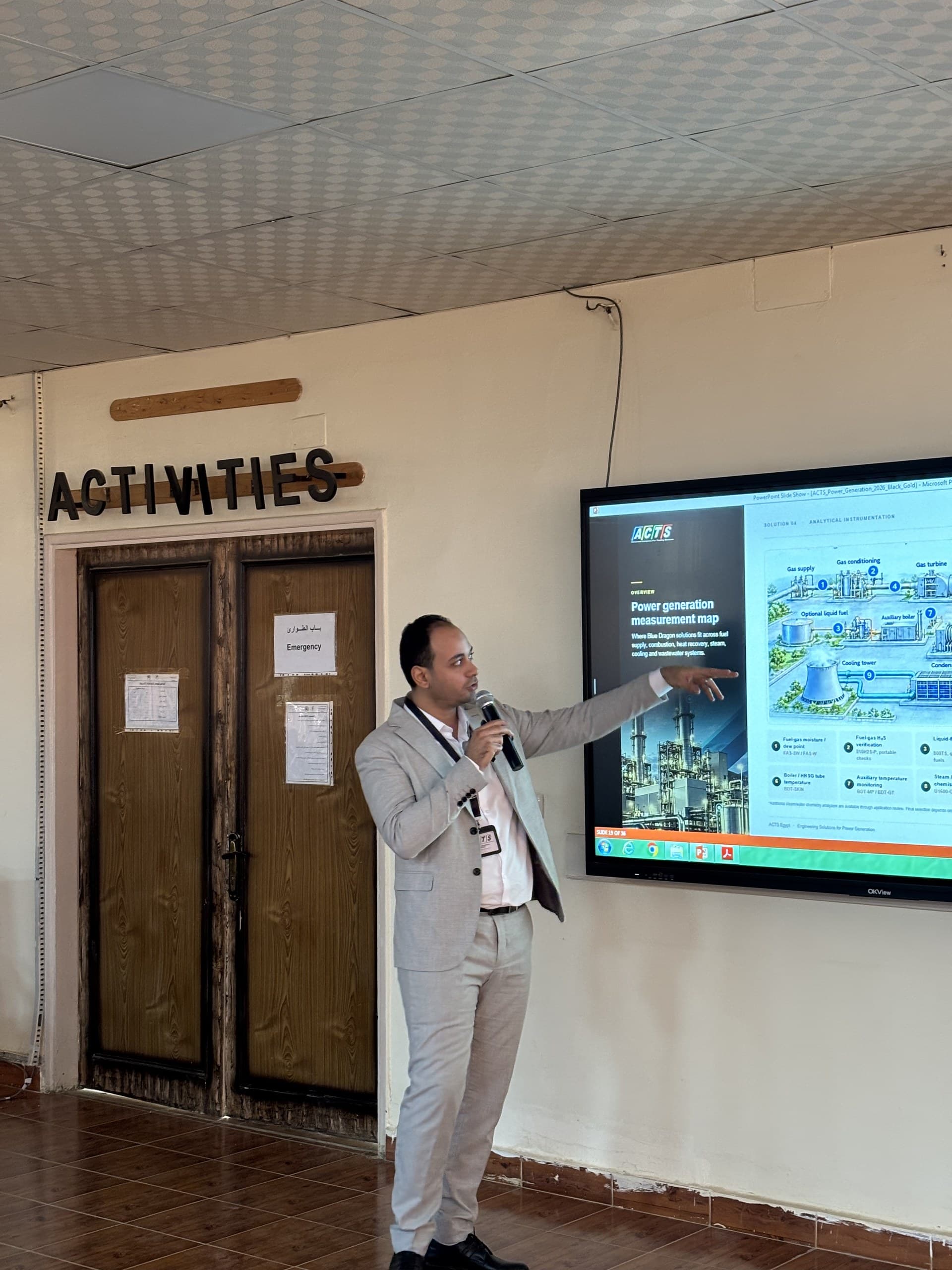 An ACTS speaker presenting the power generation measurement map on screen