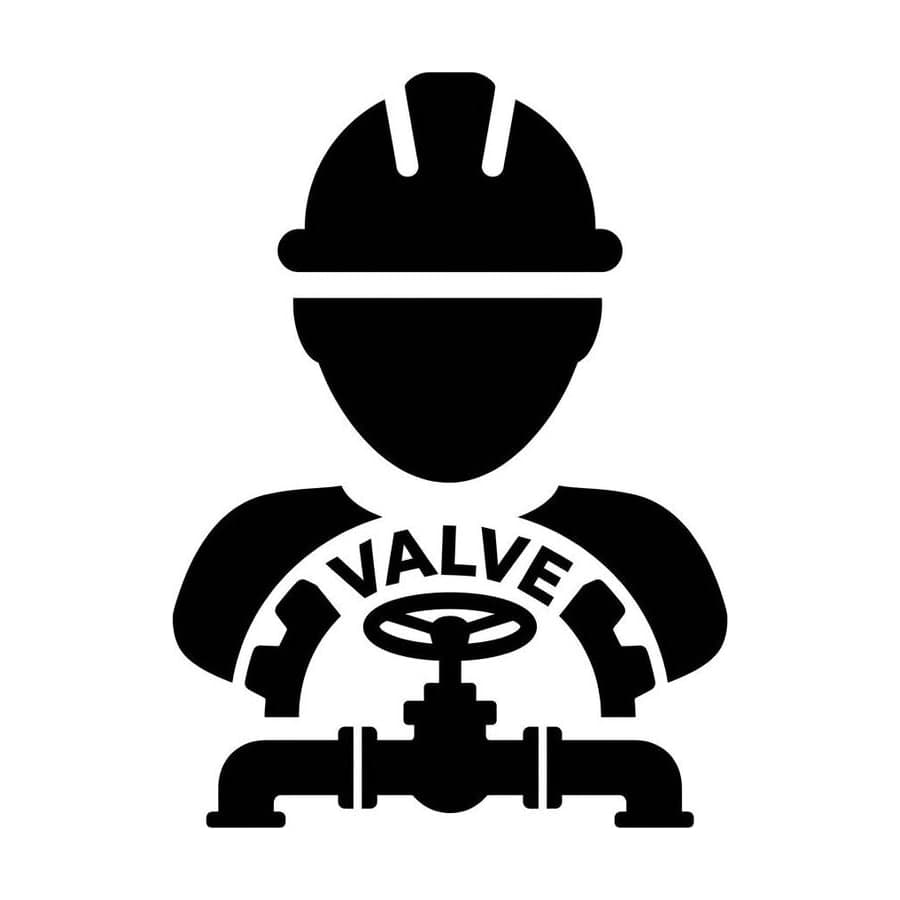 EPC emblem: a hard-hatted engineer behind a flanged valve and pipe spool