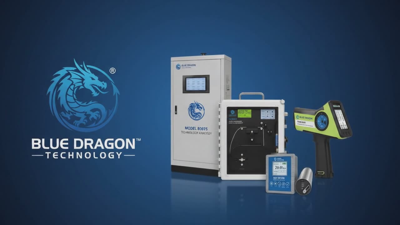 Blue Dragon Technology film: the dragon logo breathes fire, revealing the analyzer line-up.